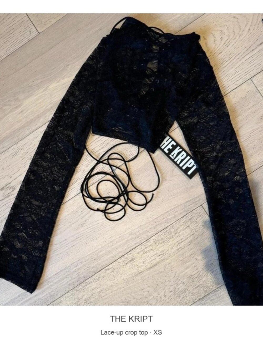 THE KRIPT Black Lace Up Corset Style Long Sleeve Crop Top XS NWT